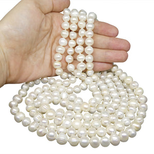 10-11mm White Freshwater Pearl Necklace 2.5x Opera Length - Skyjems Wholesale Gemstones