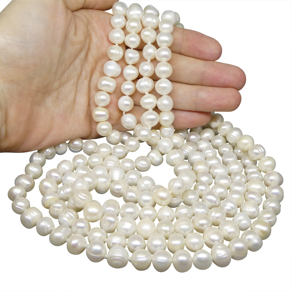 10-11mm White Freshwater Pearl Necklace 2.5x Opera Length - Skyjems Wholesale Gemstones