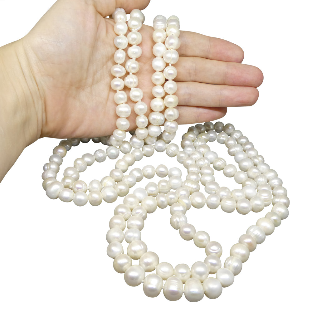 10-11mm White Freshwater Pearl Necklace 2.5x Opera Length - Skyjems Wholesale Gemstones