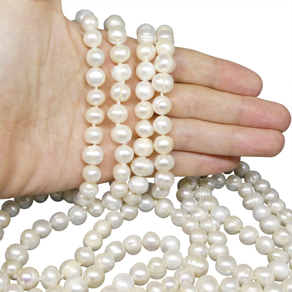 10-11mm White Freshwater Pearl Necklace 2.5x Opera Length - Skyjems Wholesale Gemstones