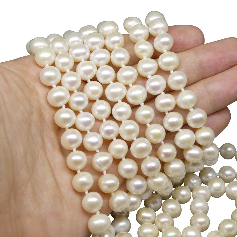 8-9mm White Freshwater Pearl Necklace 2.5x Opera Length - Skyjems Wholesale Gemstones