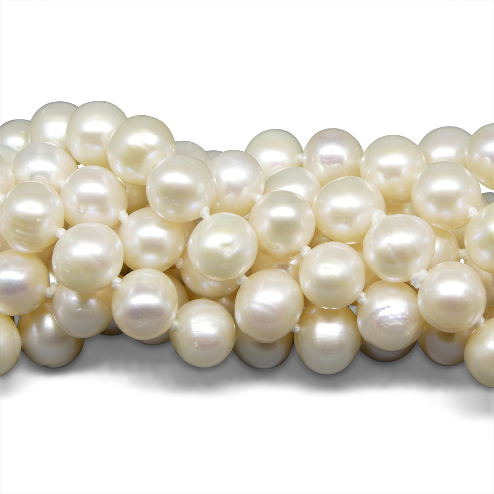 8-9mm White Freshwater Pearl Necklace 2.5x Opera Length - Skyjems Wholesale Gemstones