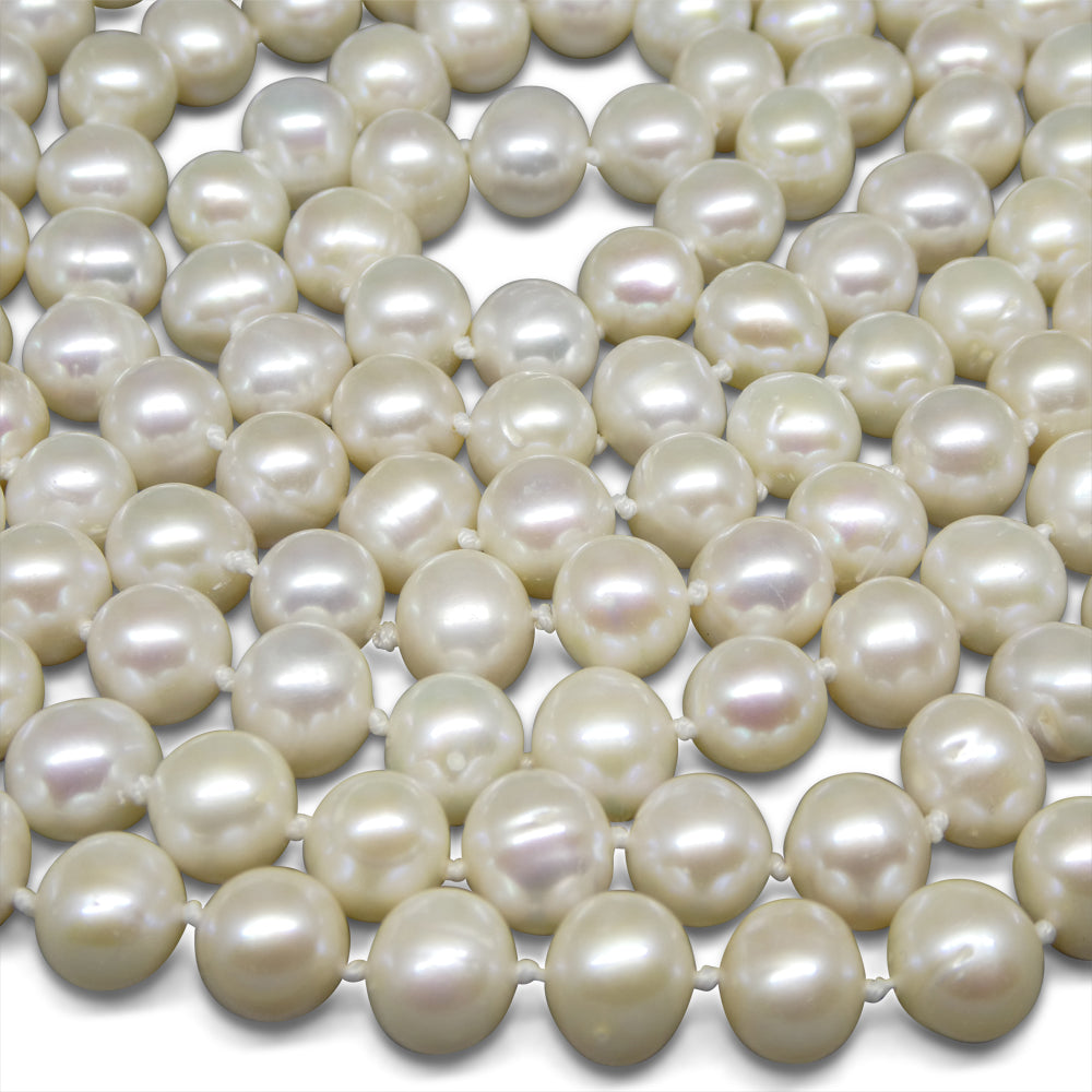 8-9mm White Freshwater Pearl Necklace 2.5x Opera Length - Skyjems Wholesale Gemstones