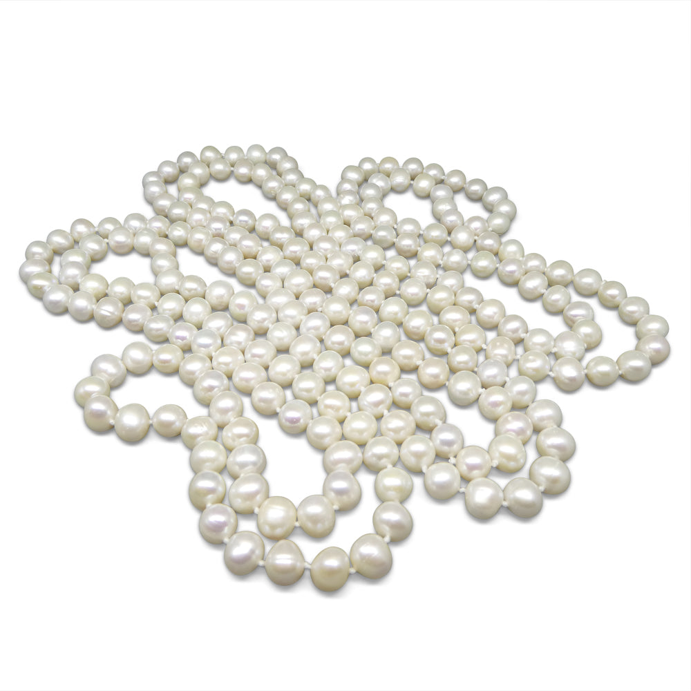 8-9mm White Freshwater Pearl Necklace 2.5x Opera Length - Skyjems Wholesale Gemstones
