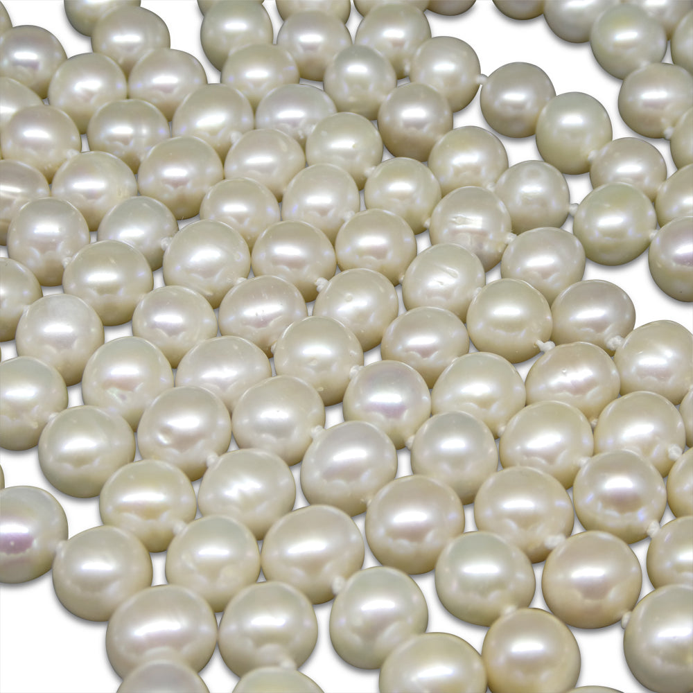 8-9mm White Freshwater Pearl Necklace 2.5x Opera Length - Skyjems Wholesale Gemstones