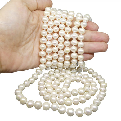 8-9mm White Freshwater Pearl Necklace 2.5x Opera Length - Skyjems Wholesale Gemstones