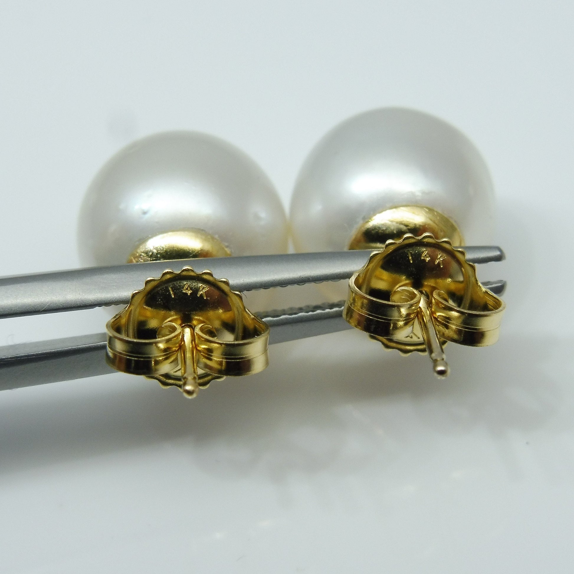 12mm White South Sea Pearl Earrings in 14kt Yellow Gold - Skyjems Wholesale Gemstones