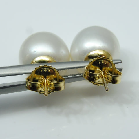 12mm White South Sea Pearl Earrings in 14k Yellow Gold