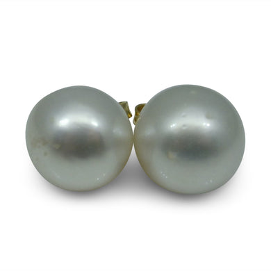 9mm White South Sea Pearl Earrings in 14kt Yellow Gold - Skyjems Wholesale Gemstones