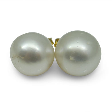 11mm White South Sea Pearl Earrings in 14kt Yellow Gold - Skyjems Wholesale Gemstones