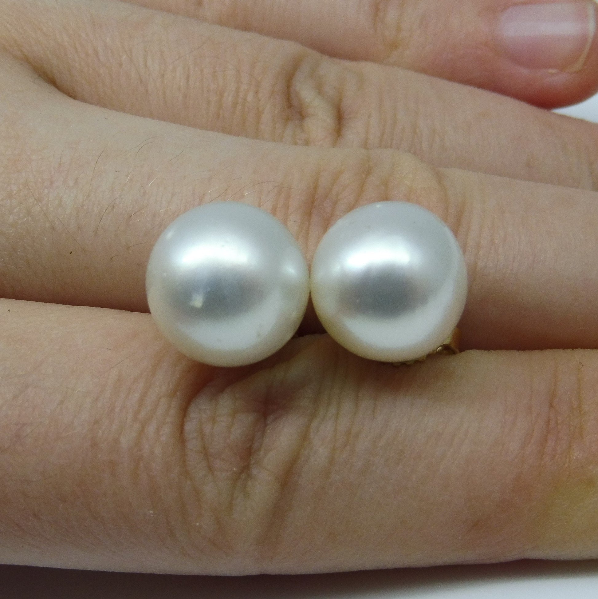 11mm White South Sea Pearl Earrings in 14kt Yellow Gold - Skyjems Wholesale Gemstones