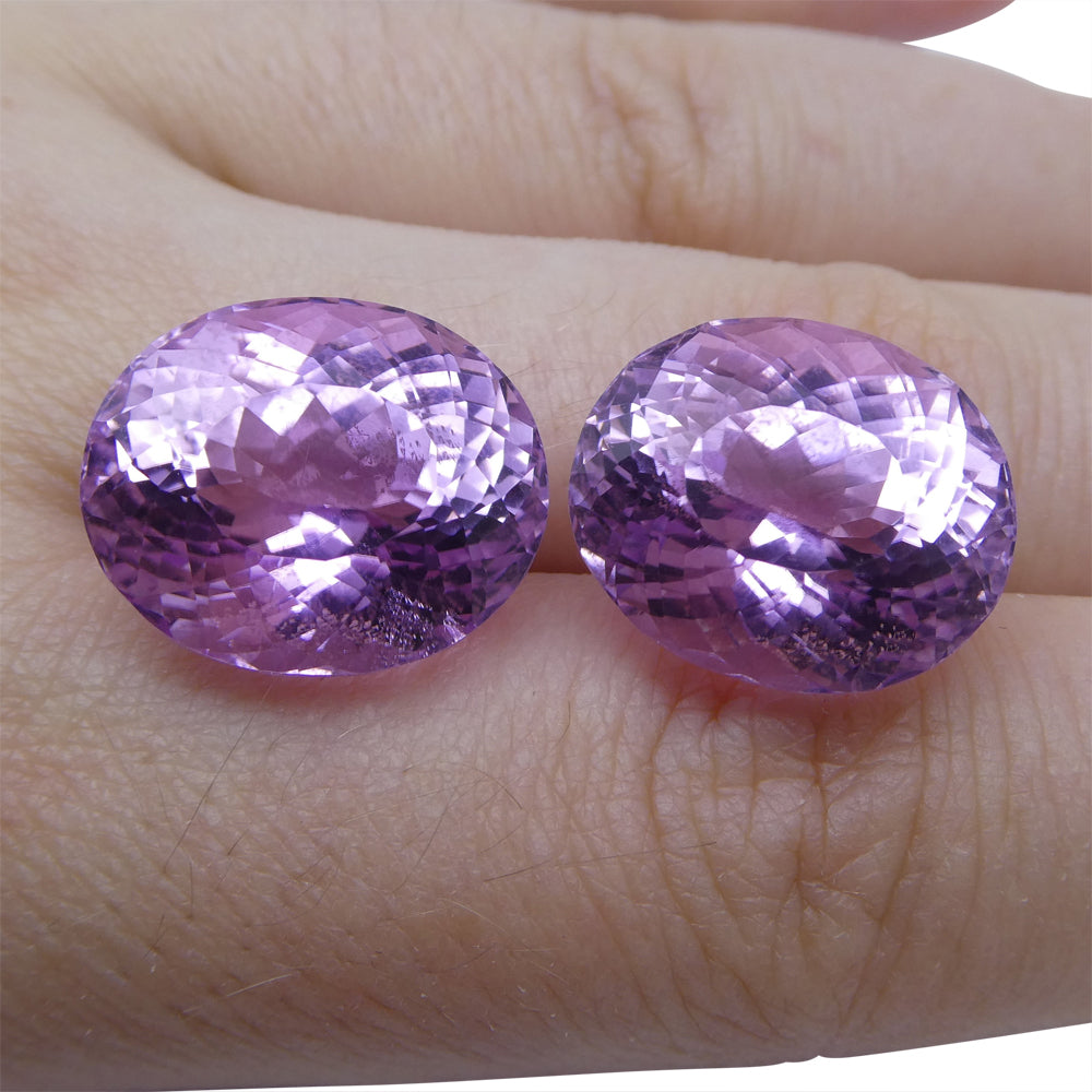 SkyJems 35.07 ct Oval Kunzite Pair from Afghanistan, Slightly Purplish Pink Spodumene Gemstone