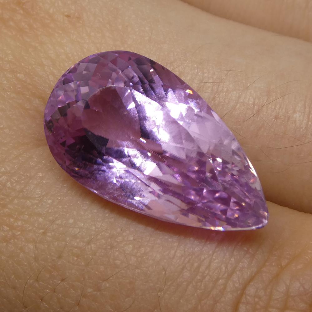 20.79 ct Purplish Pink Kunzite from Afghanistan, pear-cut gemstone by SkyJems, premium mixed-cut rare spodumene