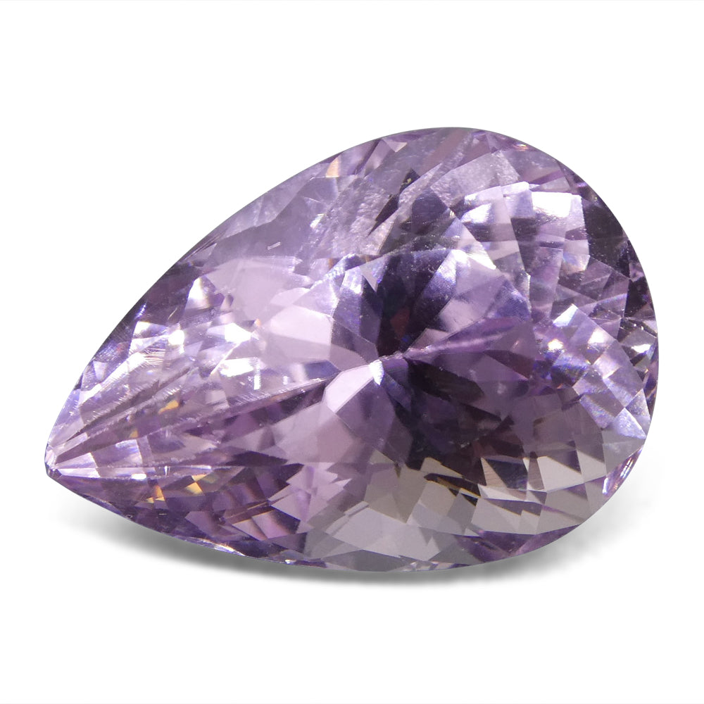 16.7 ct Purplish Pink Kunzite from Afghanistan, pear-cut gemstone by SkyJems, premium mixed-cut single stone