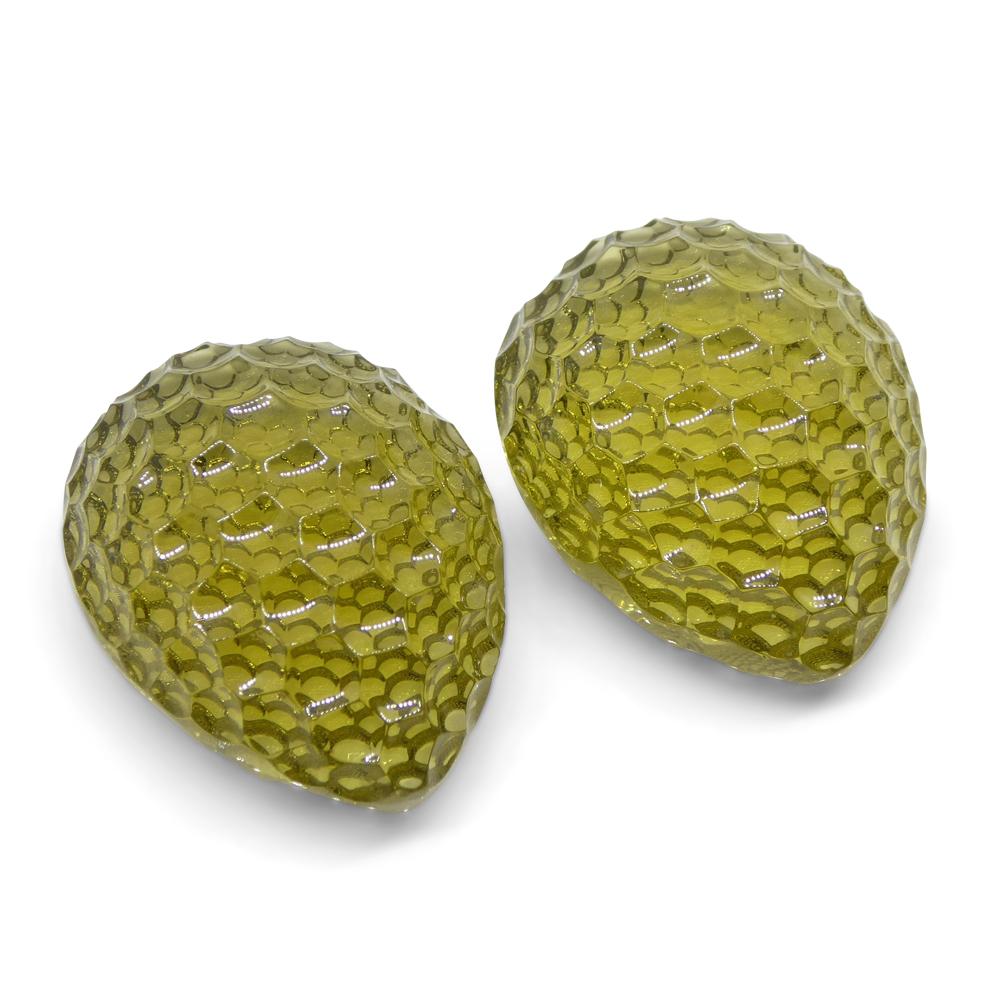 SkyJems Brazilian Lemon Citrine Pear Fantasy Cut Pair, 46.63 carats of vibrant yellow gemstone elegance