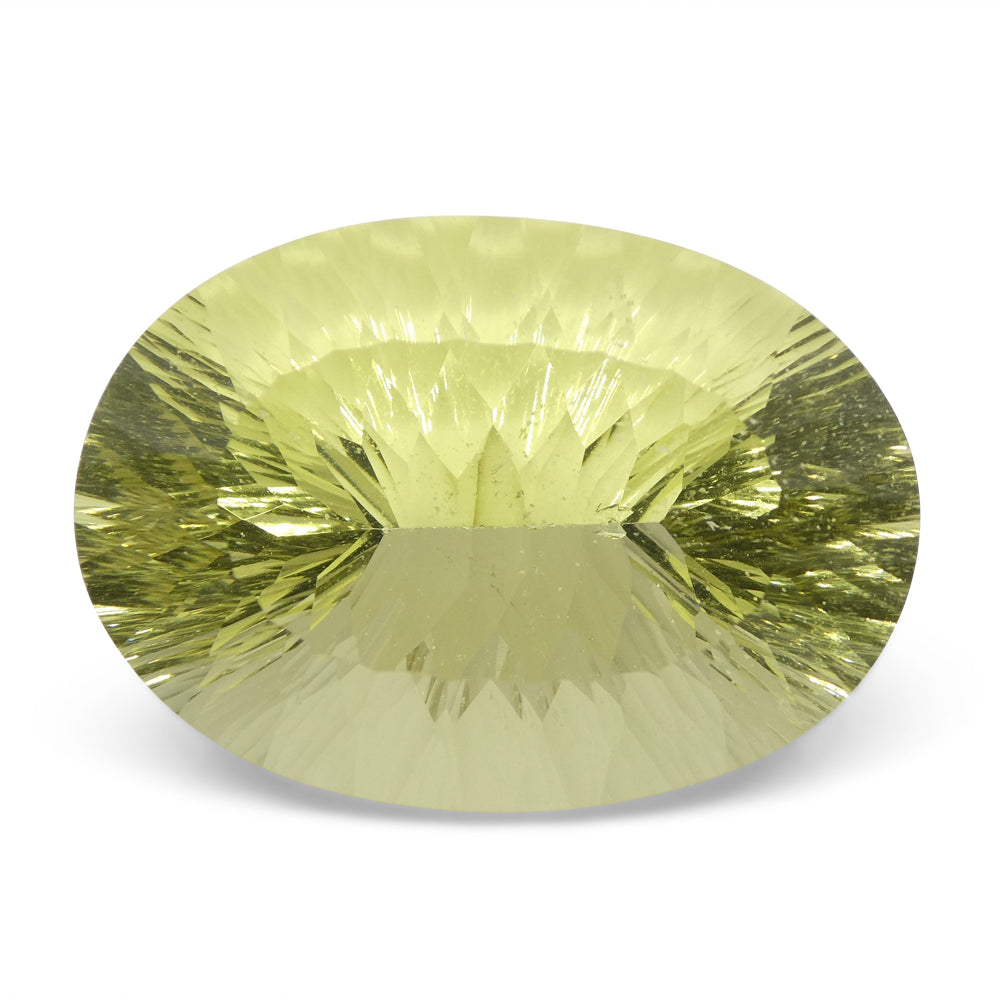 SkyJems 59.78ct Brazilian Lemon Citrine Oval Fantasy Cut, vibrant yellow gemstone with precision faceting and exceptional cla