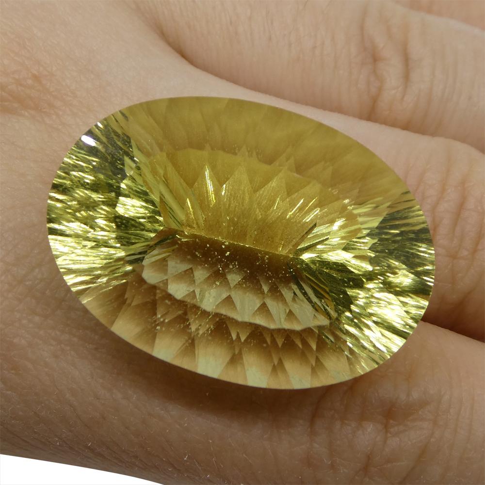 59.78ct Brazilian Lemon Citrine Oval Fantasy Cut, vibrant yellow gemstone from SkyJems' premium loose stone collection