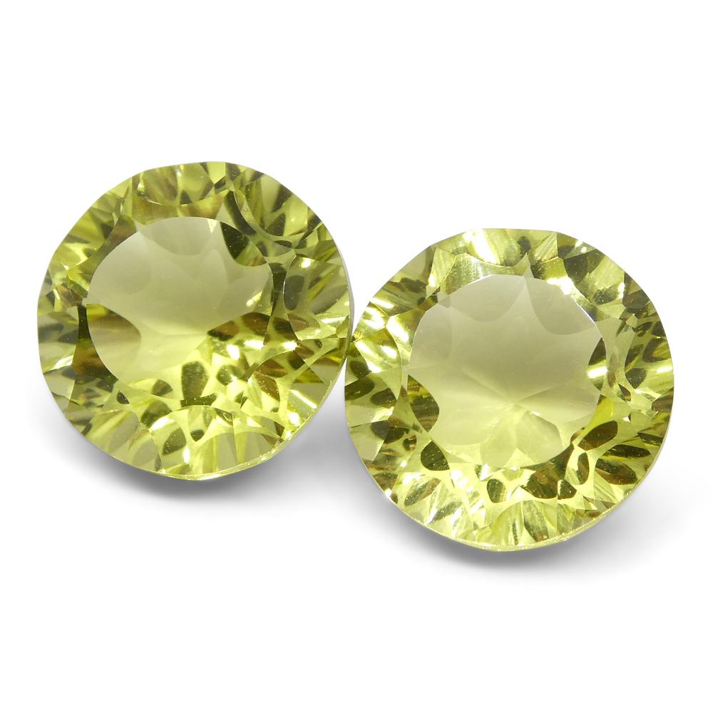 SkyJems Brazilian Lemon Citrine 9.17ct Round Fantasy Cut Gemstone Pair, Vibrant Yellow Quartz Collector's Stones