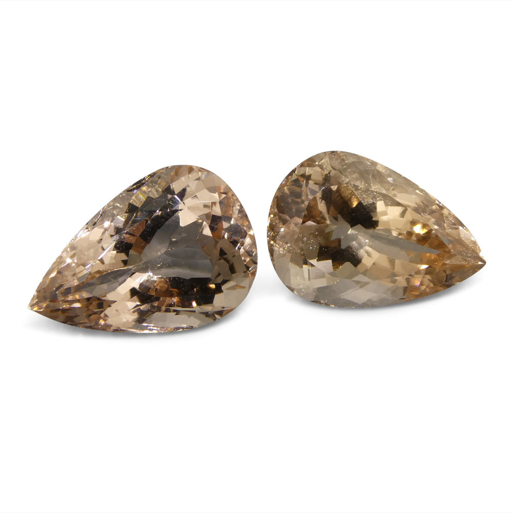 SkyJems 10.07 ct Brazilian Pear Morganite Pair: Orangy Pink Beryl Gemstone with Strong Color and Brilliance