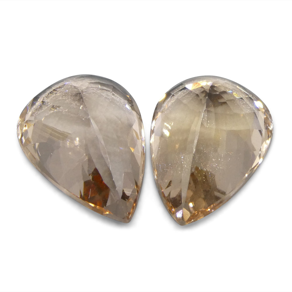 SkyJems 10.07 ct Pear Morganite Pair: Rare Brazilian pink-orange beryl gemstones in elegant modified brilliant cut
