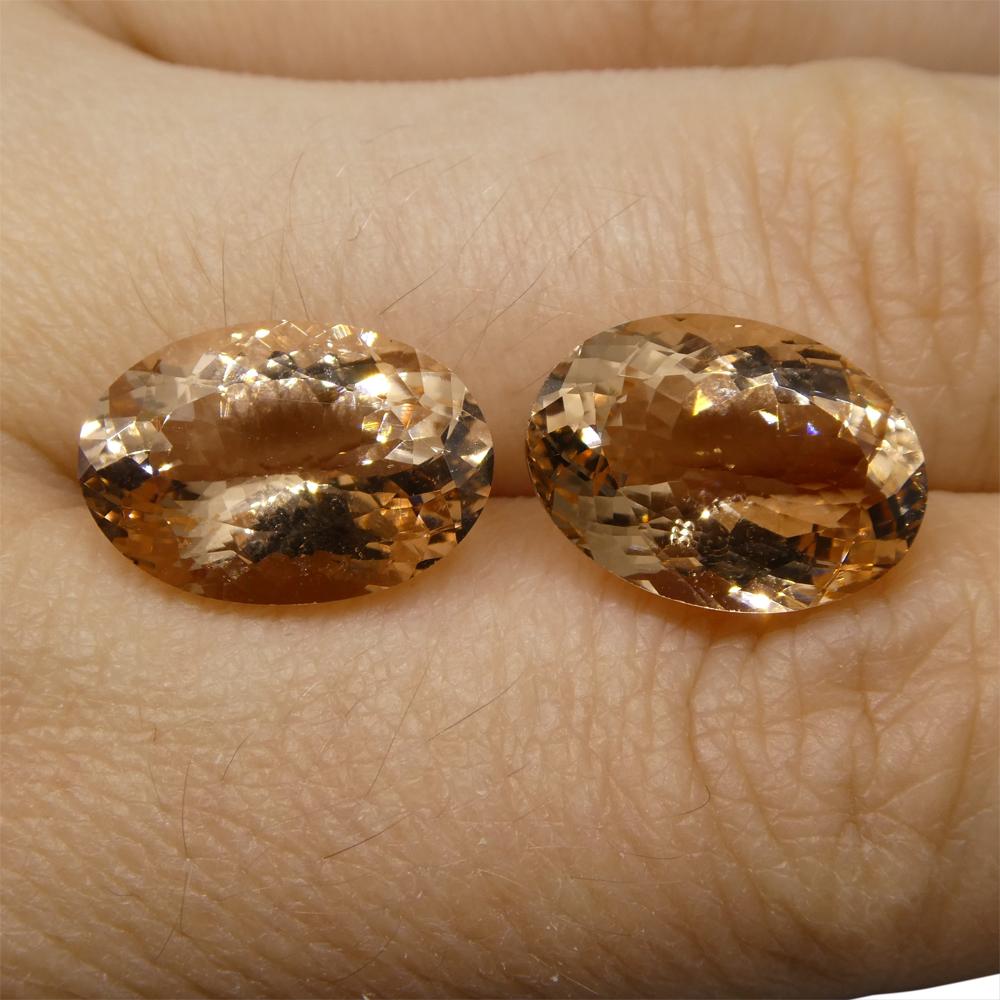 SkyJems 10.25 ct Oval Morganite Pair from Brazil: Stunning pink-orange beryl gemstones in modified brilliant cut