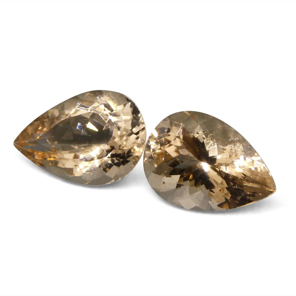 SkyJems 7.76 ct Brazilian Pear Morganite Pair: Orangy Pink Beryl Gemstones with Strong Color and Brilliance