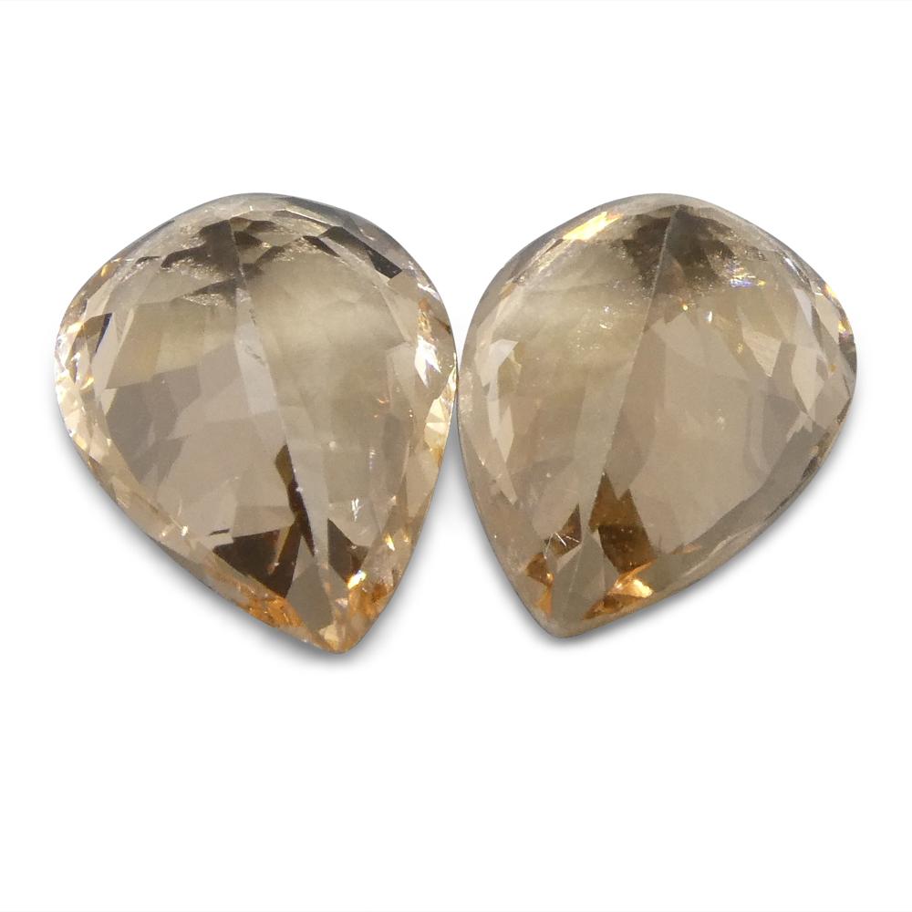SkyJems 7.76 ct Pear Morganite Pair from Brazil: Orangy Pink Beryl Gemstone with Strong Color and Brilliance