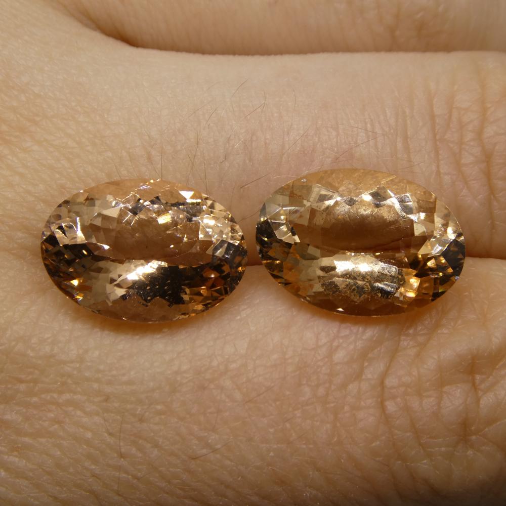 SkyJems 10.98 ct Oval Morganite Pair from Brazil: Orangy Pink Beryl Gemstone in Modified Brilliant Cut