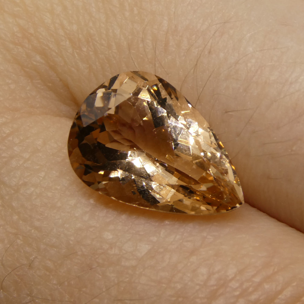 SkyJems 4.27 ct Pear Morganite: Lustrous orangy-pink Brazilian beryl gemstone with brilliant modified cut
