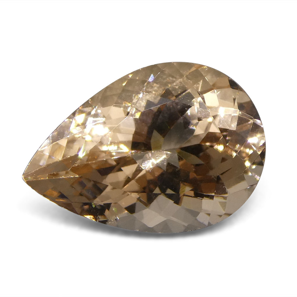 SkyJems 3.96 ct Pear Morganite from Brazil - Orangy Pink Beryl Gemstone, Brilliant Cut Single Stone