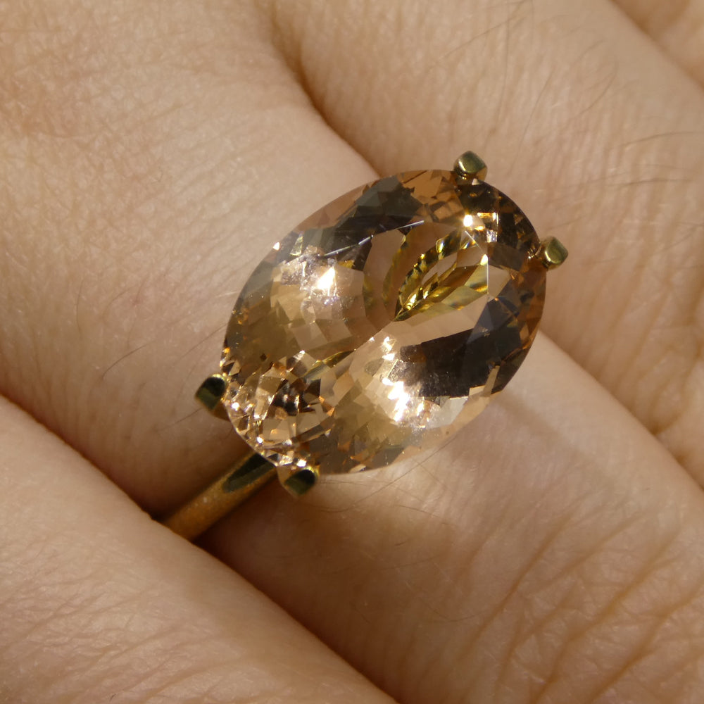 5.20ct Oval Morganite from Brazil, orangy-pink beryl gemstone, mixed cut single stone by SkyJems Canadian gem experts