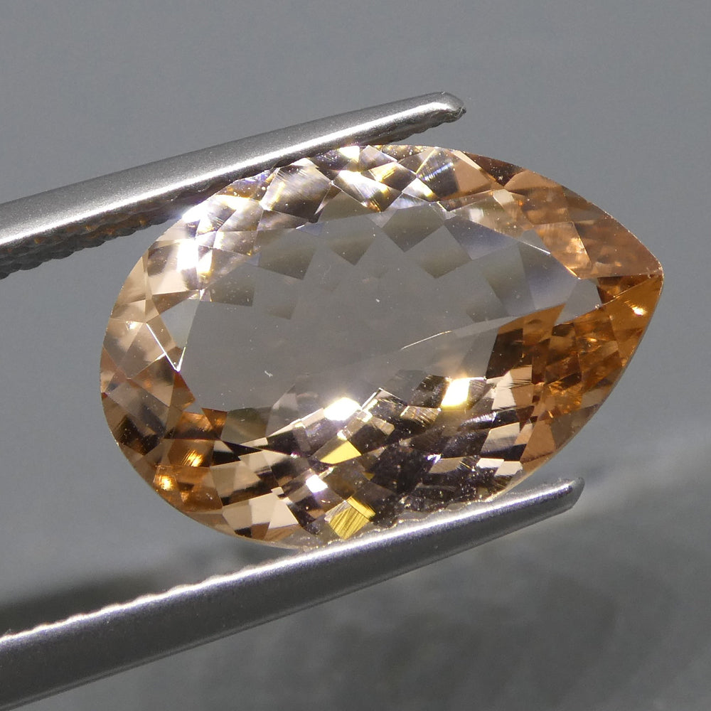 SkyJems 3.85ct Pear Morganite from Brazil - Orangy Pink Beryl Gemstone, Mixed Cut Single Stone