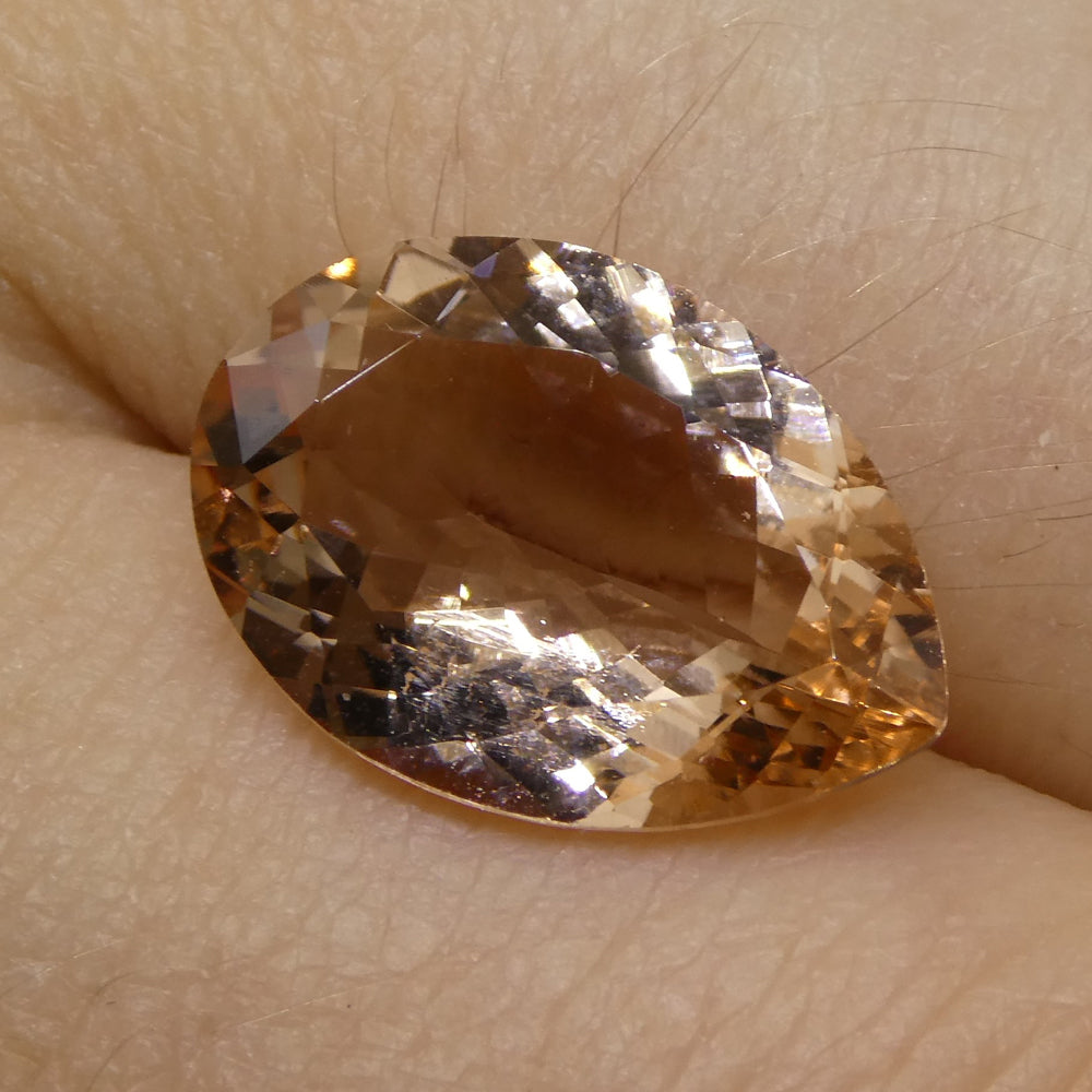 SkyJems 3.85ct Pear Morganite from Brazil - Orangy Pink Beryl Gemstone, Mixed Cut Single Stone