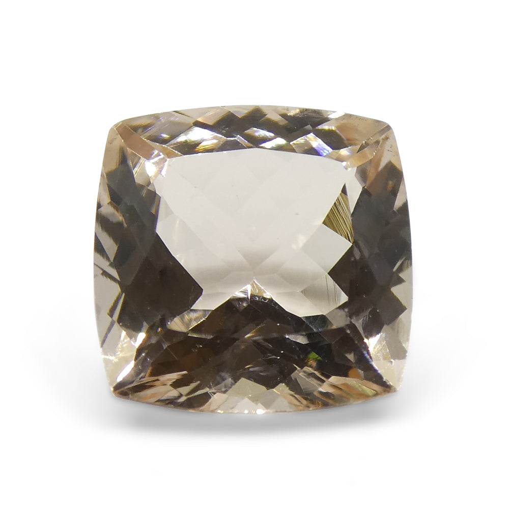 SkyJems 3.98ct Square Cushion Pink-Orange Morganite from Brazil, premium beryl gemstone in peach-pink hue