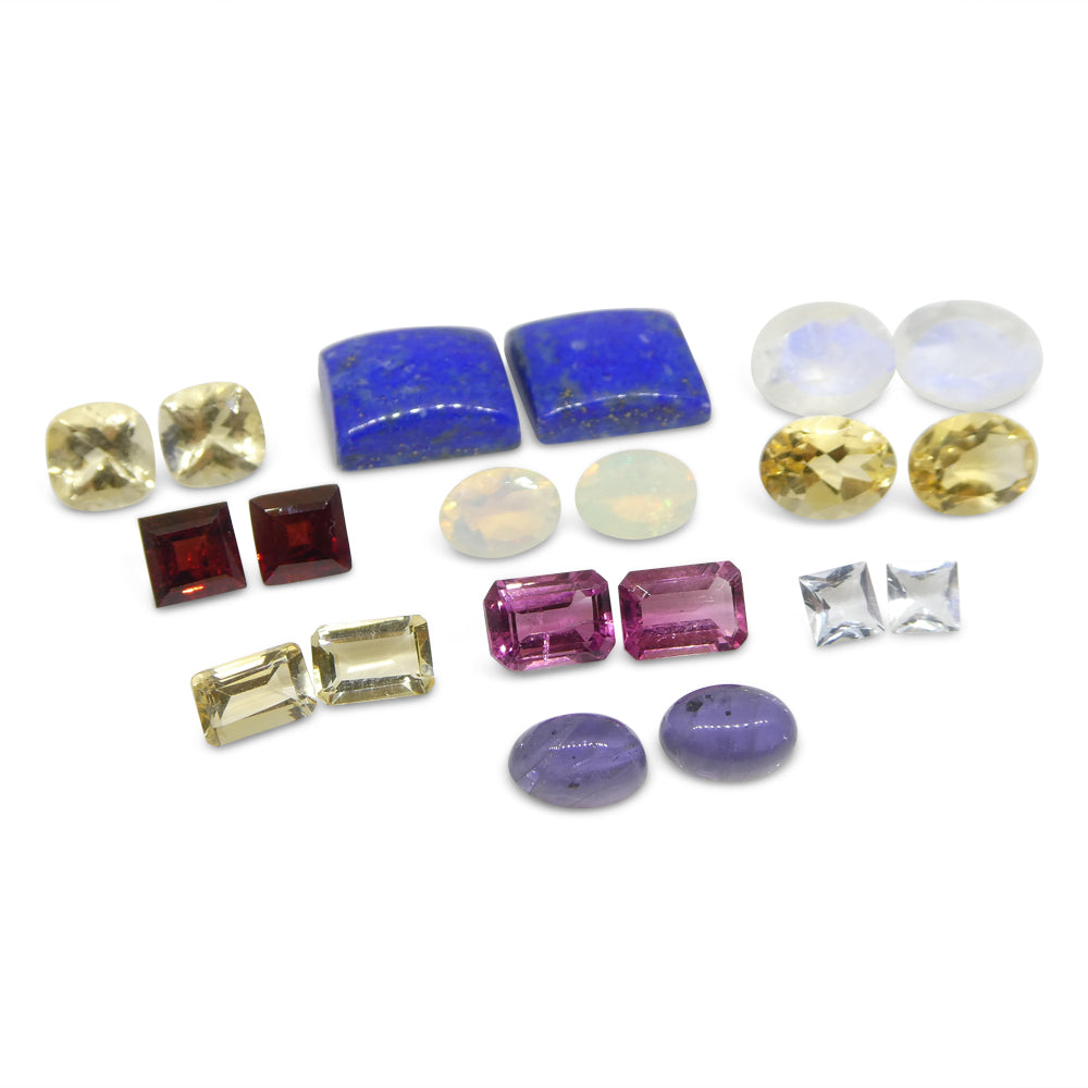 10 Pairs Gems for Manufacturing: Pink Tourmaline, Aquamarine, Opal and more! Wholesale Lot - Skyjems Wholesale Gemstones