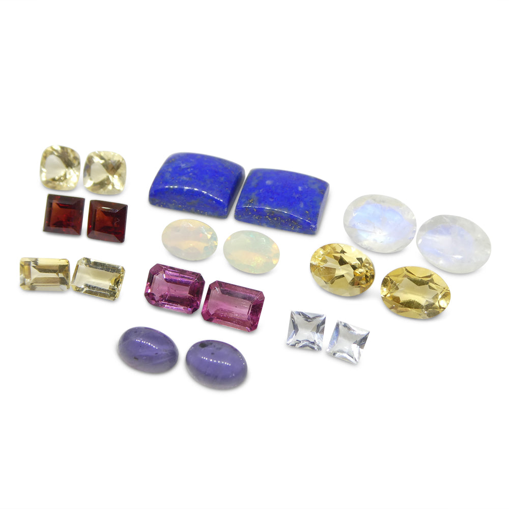 10 Pairs Gems for Manufacturing: Pink Tourmaline, Aquamarine, Opal and more! Wholesale Lot - Skyjems Wholesale Gemstones