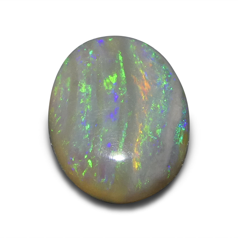 1ct White Oval Cabochon Opal from Australia with vibrant play of color, handpicked by SkyJems Canadian gemstone experts