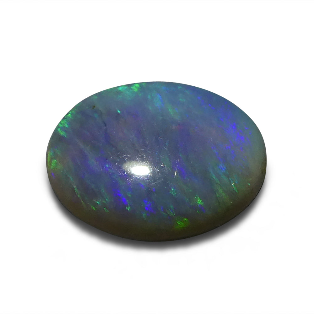 1.32ct Grey Australian Opal Cabochon with Play of Color by SkyJems, premium oval gemstone with green and purple hues