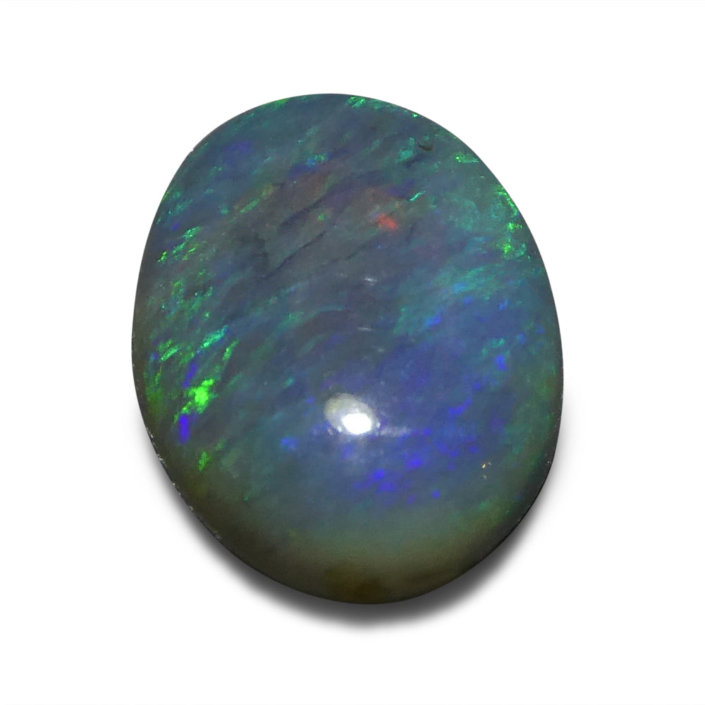 1.32ct Grey Australian Opal Cabochon with Play of Color by SkyJems, premium oval gemstone with green and purple hues