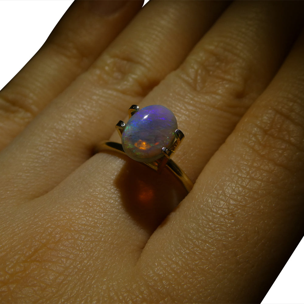 1.32ct Grey Australian Opal Cabochon with Play of Color by SkyJems, premium oval gemstone with green and purple hues
