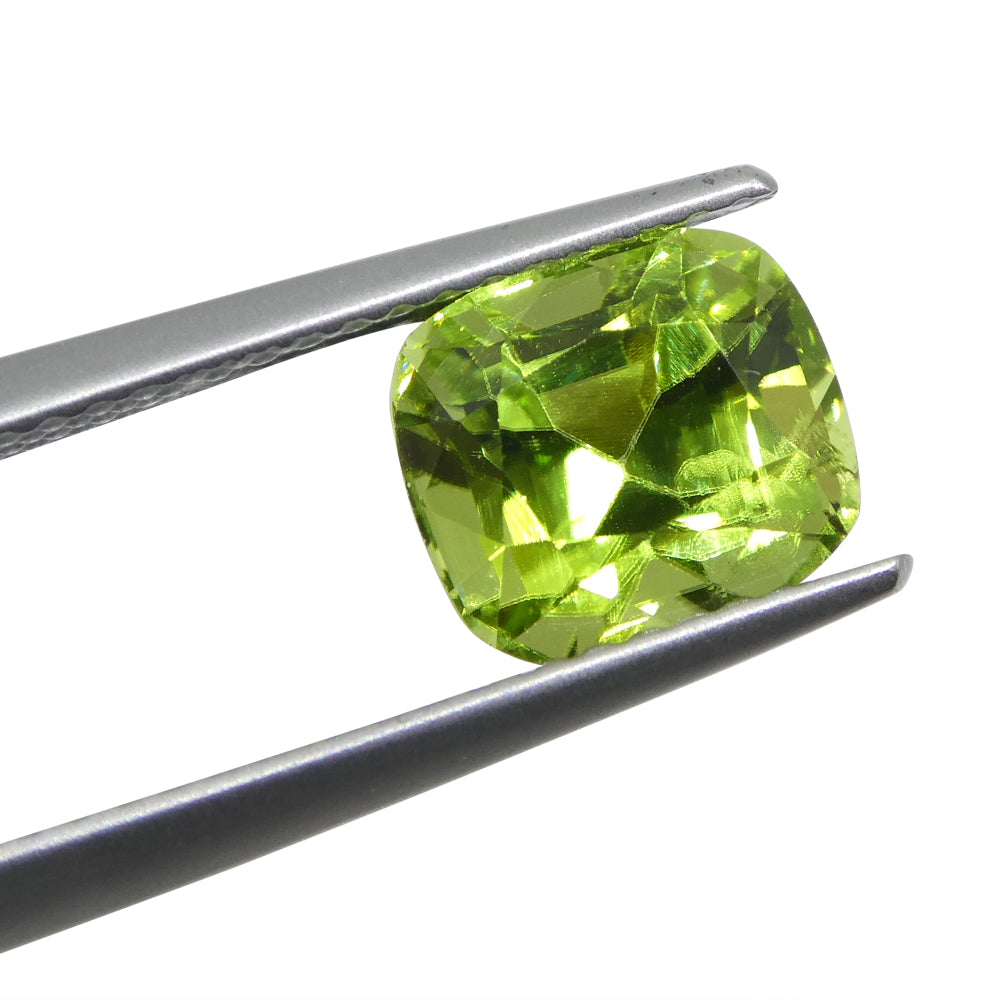 2.55ct Cushion Yellowish Green Peridot from Pakistan, Medium-Strong Color, SkyJems Certified Gemstone Collection