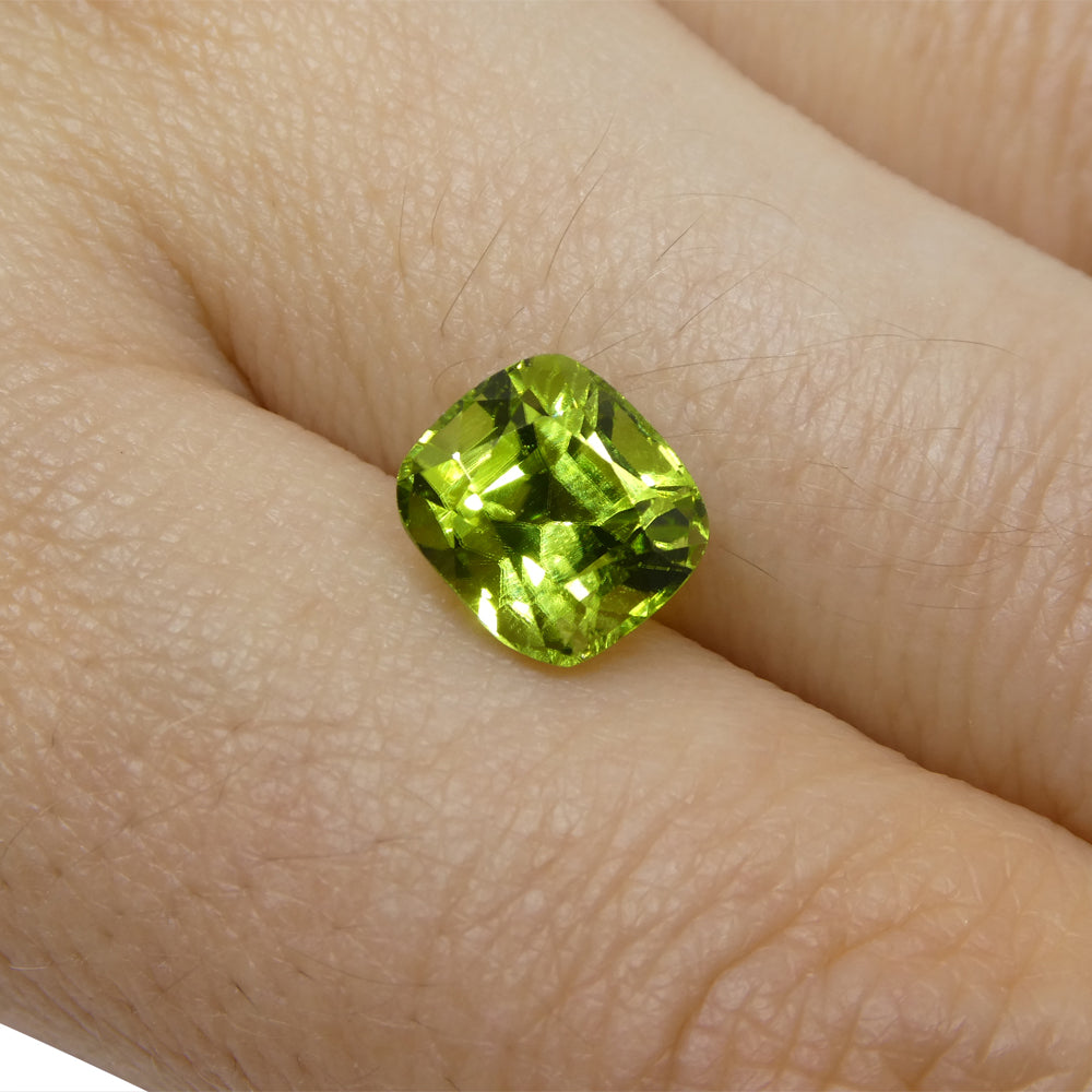 2.55ct Cushion Yellowish Green Peridot from Sapat Gali, Pakistan - Skyjems Wholesale Gemstones