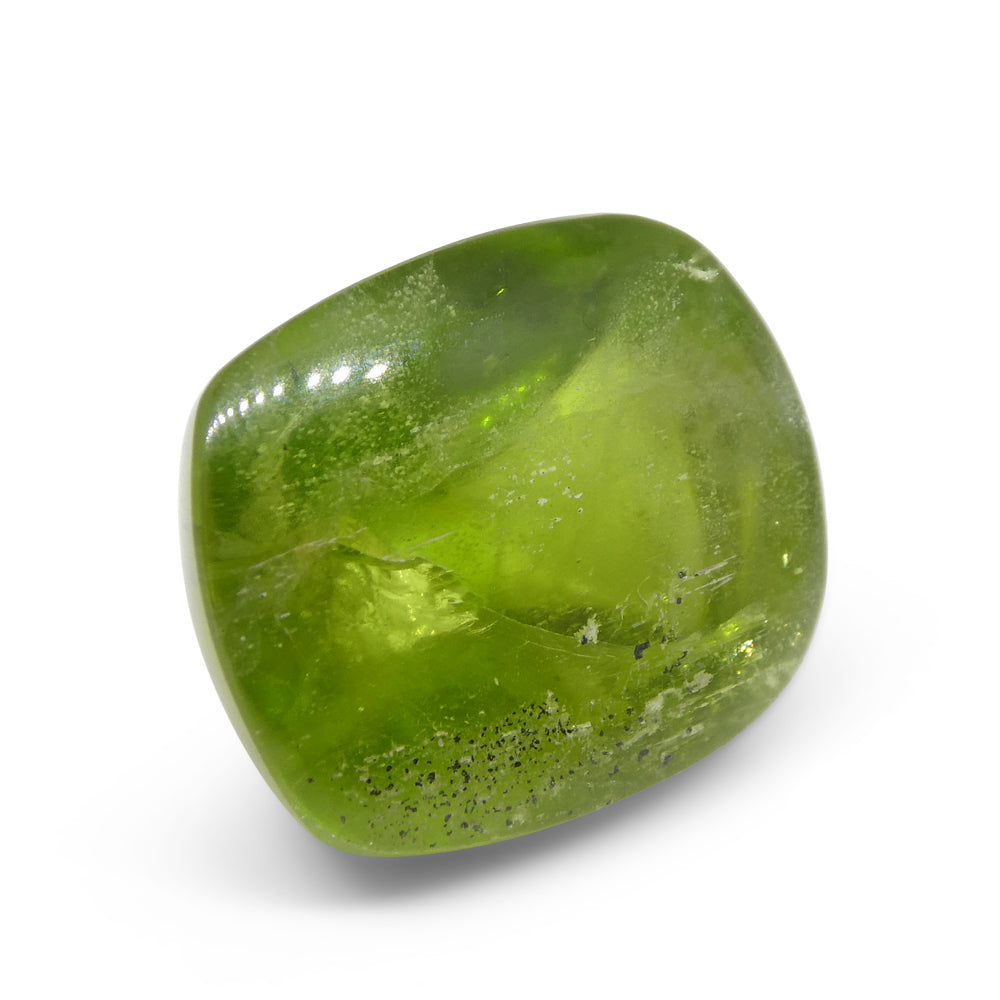 21.68ct Cushion Sugarloaf Cabochon Yellow-Green Peridot from Sapat Gali, Pakistan - Skyjems Wholesale Gemstones