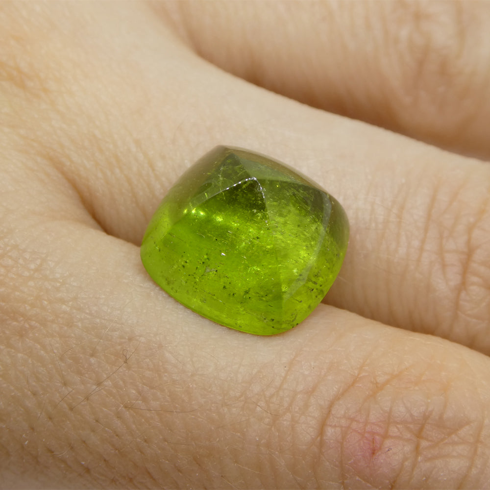 13.36ct Cushion Sugarloaf Cabochon Yellow-Green Peridot from Sapat Gali, Pakistan - Skyjems Wholesale Gemstones