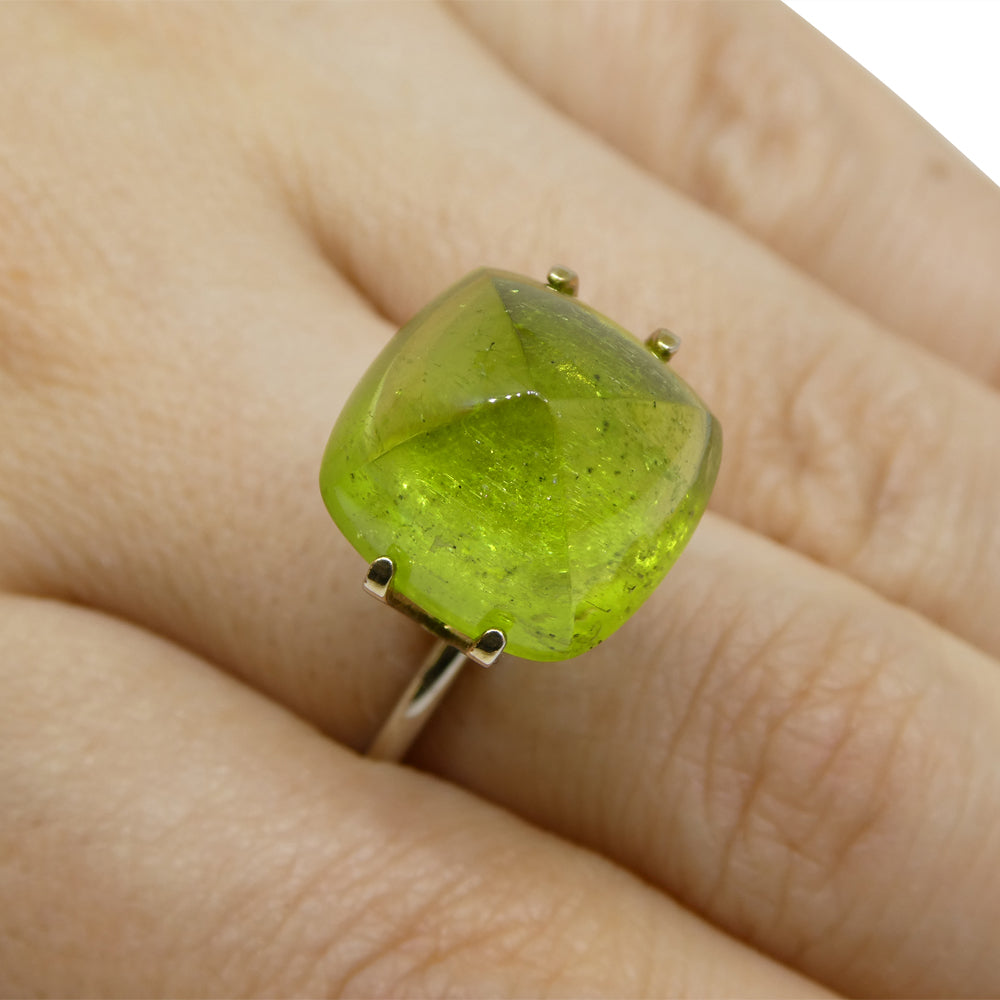 13.36ct Cushion Sugarloaf Cabochon Yellow-Green Peridot from Sapat Gali, Pakistan - Skyjems Wholesale Gemstones