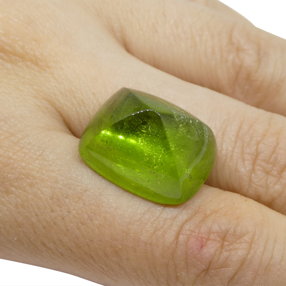 28.37ct Cushion Sugarloaf Cabochon Yellow-Green Peridot from Sapat Gali, Pakistan - Skyjems Wholesale Gemstones