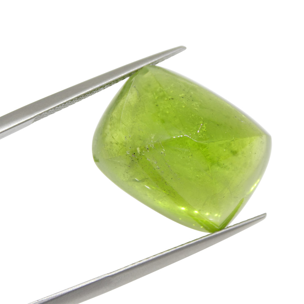 28.37ct Cushion Sugarloaf Cabochon Yellow-Green Peridot from Sapat Gali, Pakistan - Skyjems Wholesale Gemstones