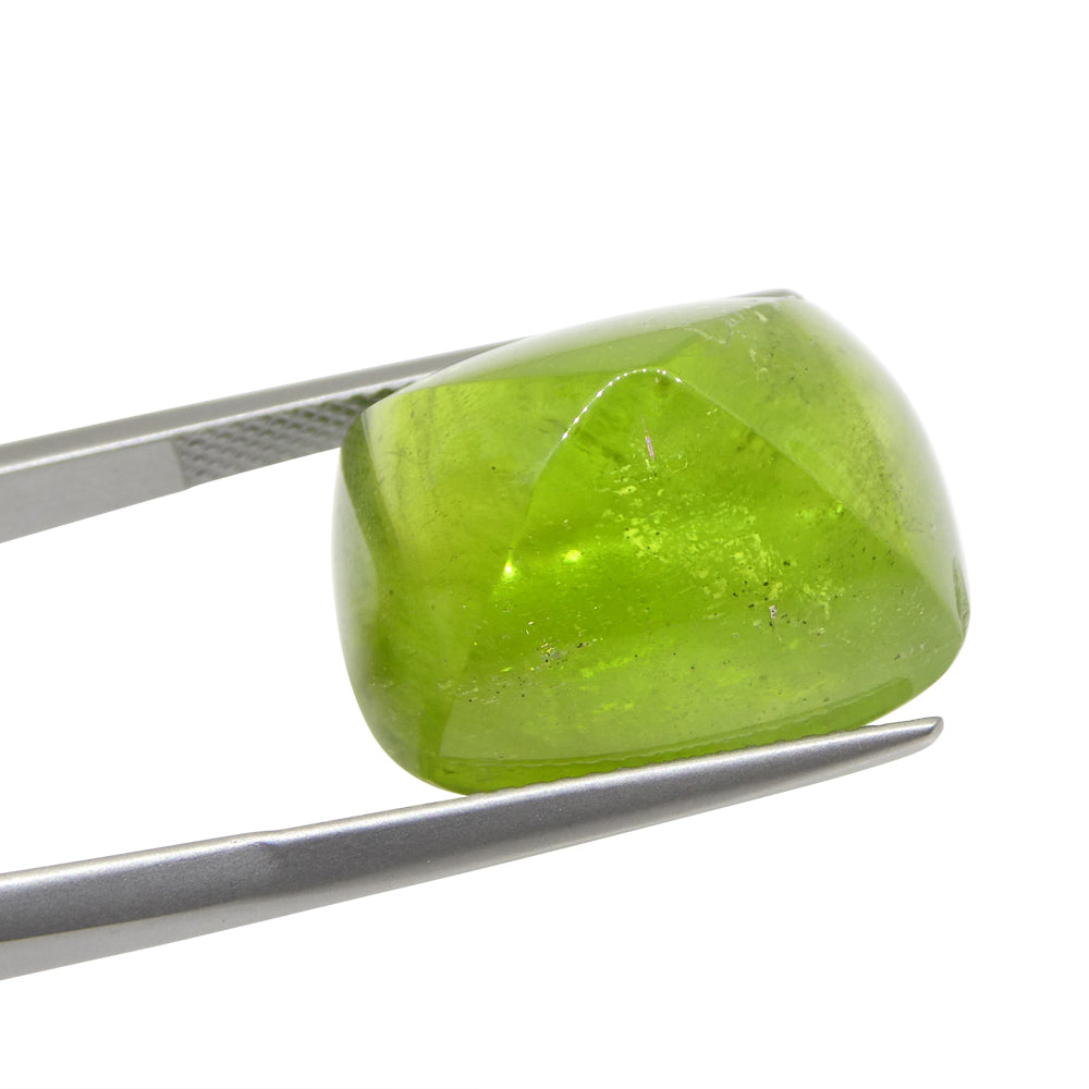 28.37ct Cushion Sugarloaf Cabochon Yellow-Green Peridot from Sapat Gali, Pakistan - Skyjems Wholesale Gemstones