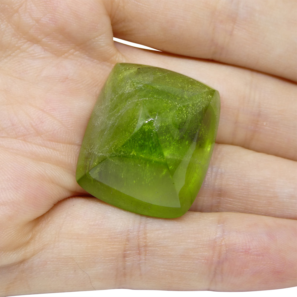 76.85ct Cushion Sugarloaf Cabochon Yellow-Green Peridot from Sapat Gali, Pakistan - Skyjems Wholesale Gemstones