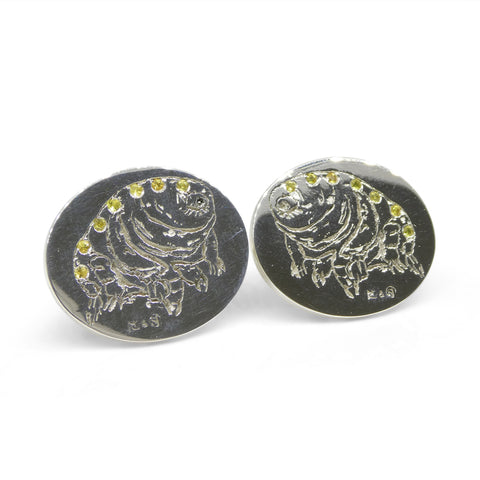 Matt Crookshank X Skyjems, Yellow Sapphire Tardigrade Cufflinks set in 0.925 Sterling Silver